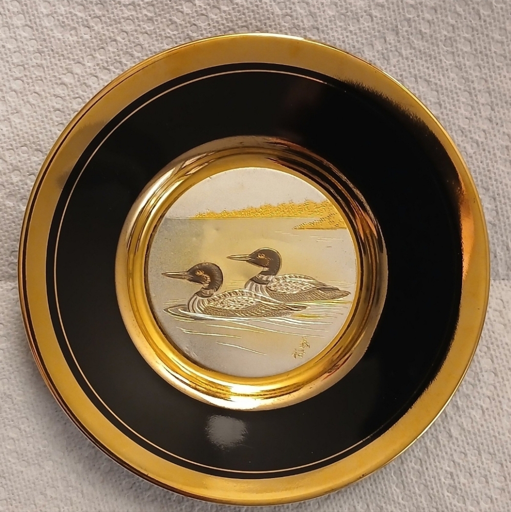 24kt Gold-Rimmed 6.5"Chokin Plate -Mallard Ducks